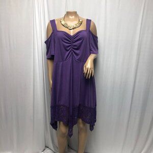 Nextmia Fashion Purple Cold Shoulder Dress Size 16 Ruched Front Lace Hem NEW